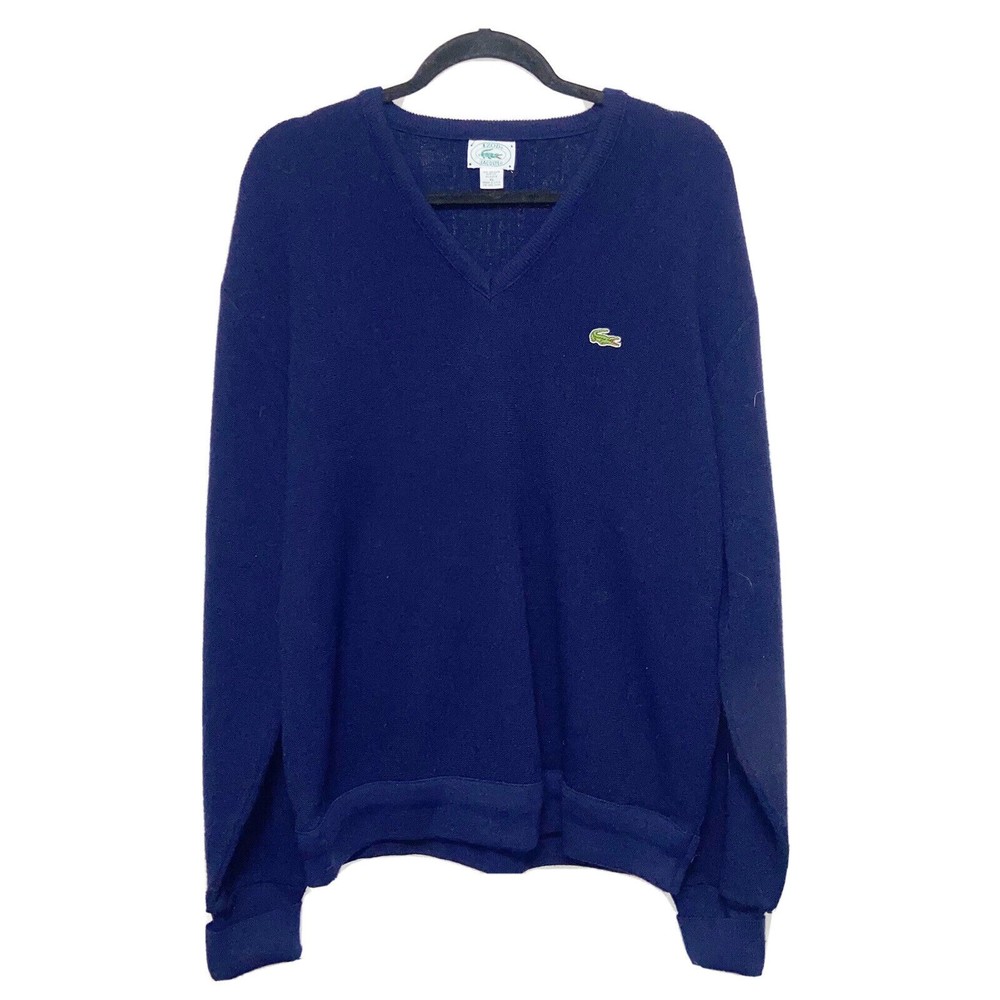 Vintage Izod Lacoste Blue V Neck Sweatser Mens Size XL